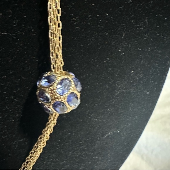 KENNETH JAY LANE SIGNED NECKLACE WITH BLUE CRYSTALS and POUCH - Picture 8 of 11